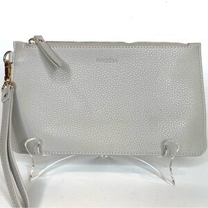 🔥 Pandora Gray Zip Pebble Grain Faux Leather Clutch